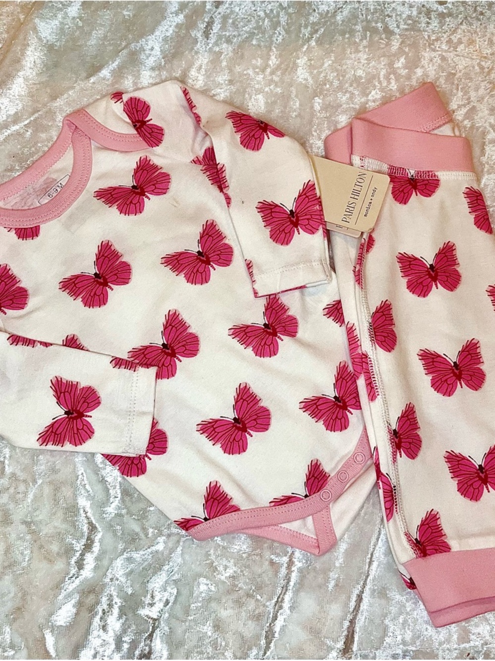 Paris Hilton Pink & White Butterfly Two-Piece Organic Cotton  Set